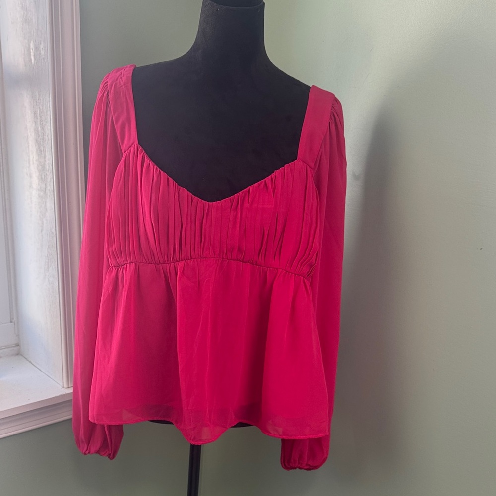 Abercrombie & Fitch Hot Pink Long Sleeve Peplum Top